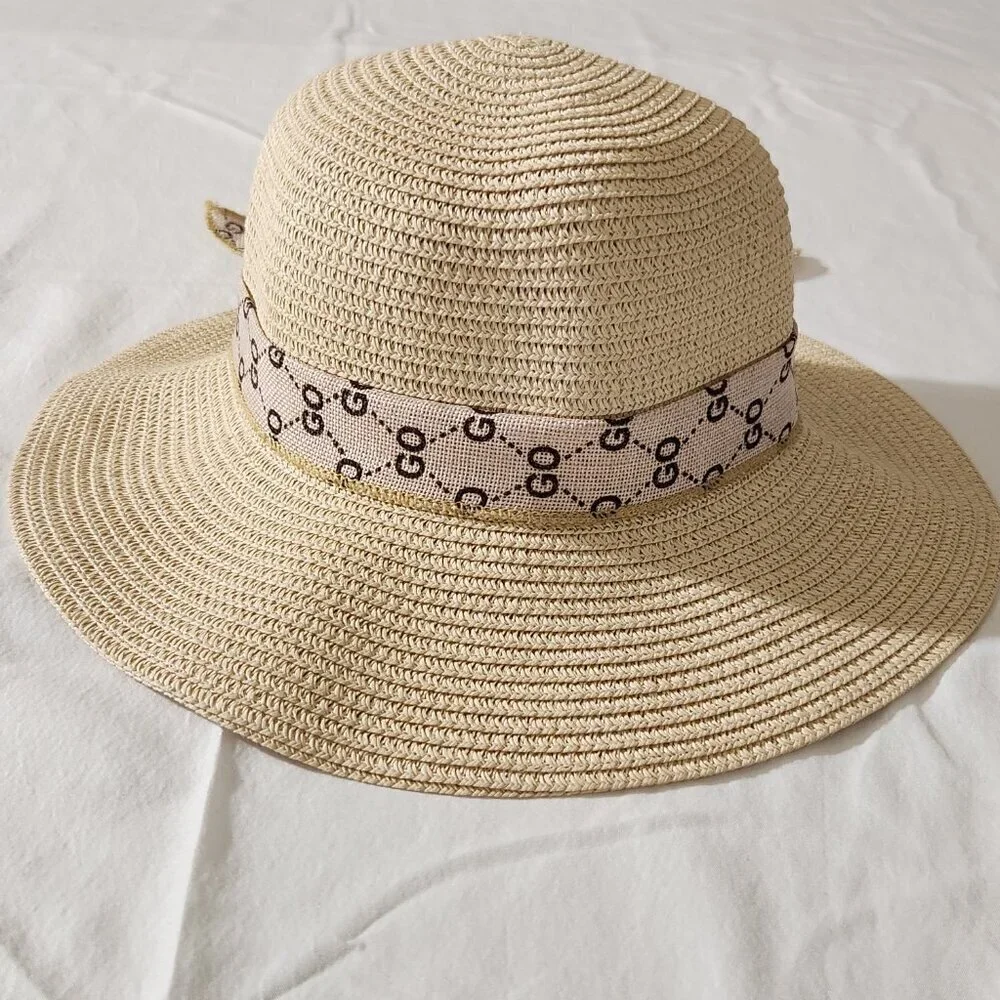 GO Women's Straw Floppy Foldable Wide Brim Bow Embellished Hat Summer Beach Walk